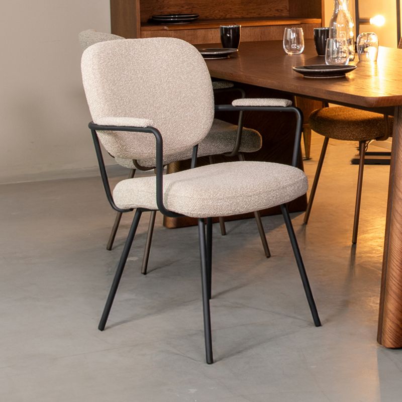 Eetkamerstoel Lausanne 61x64x89 cm Naturel Royal Boucle | Zwart Metaal