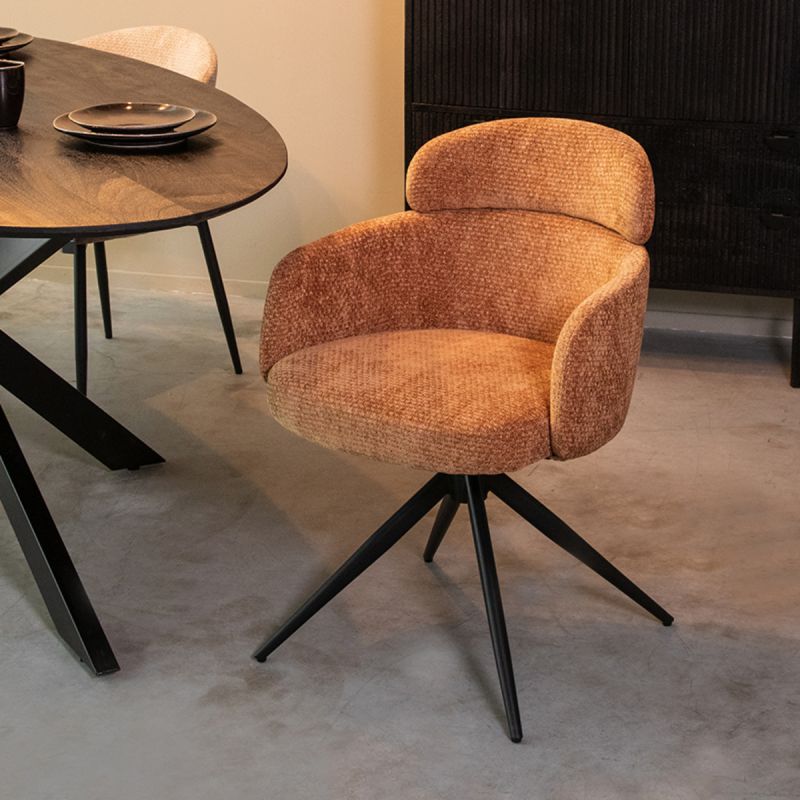 Eetkamerstoel Levi 56x60x80 cm Cognac Elite | Zwart Metaal