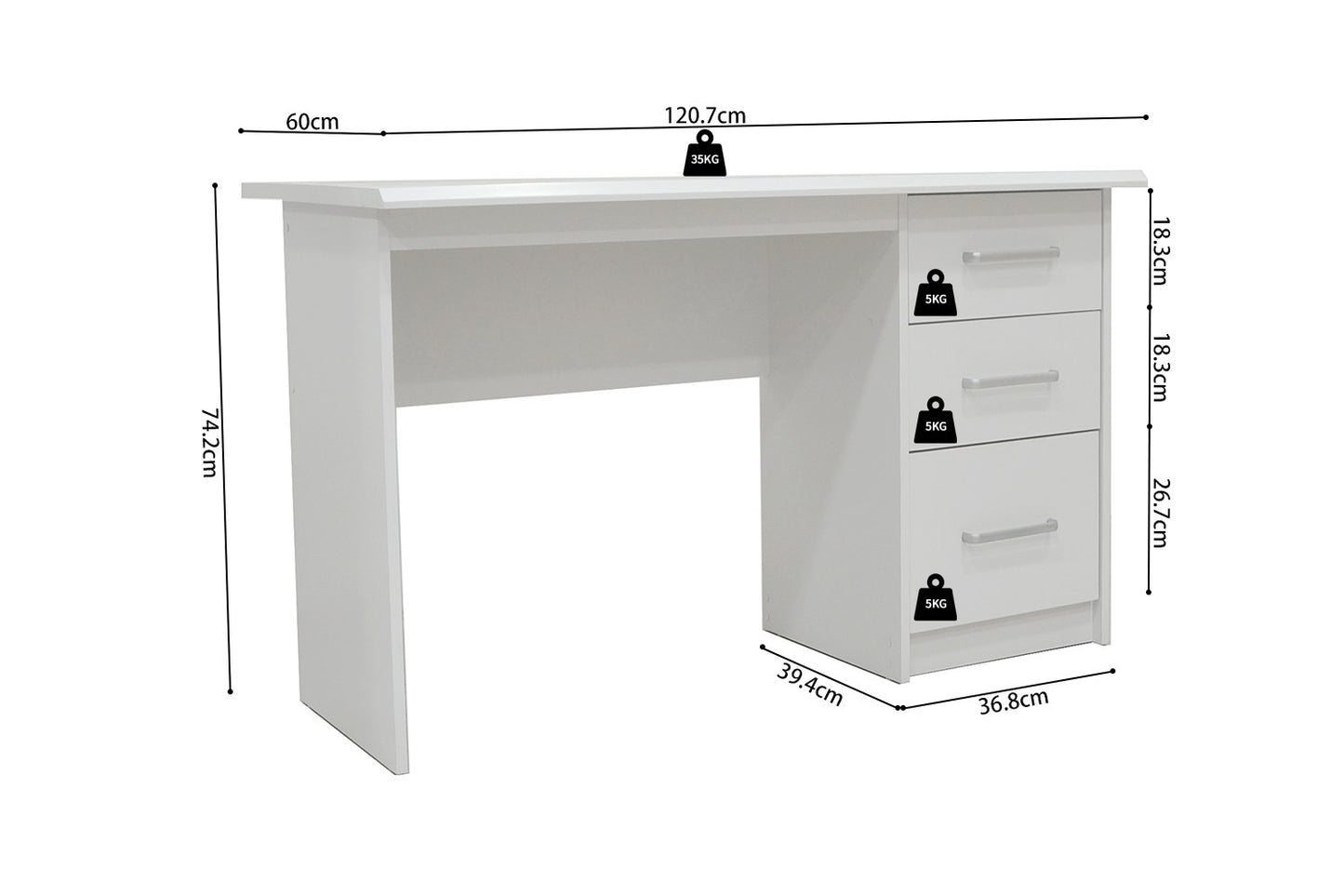Bureau Daniel 3 lades Wit