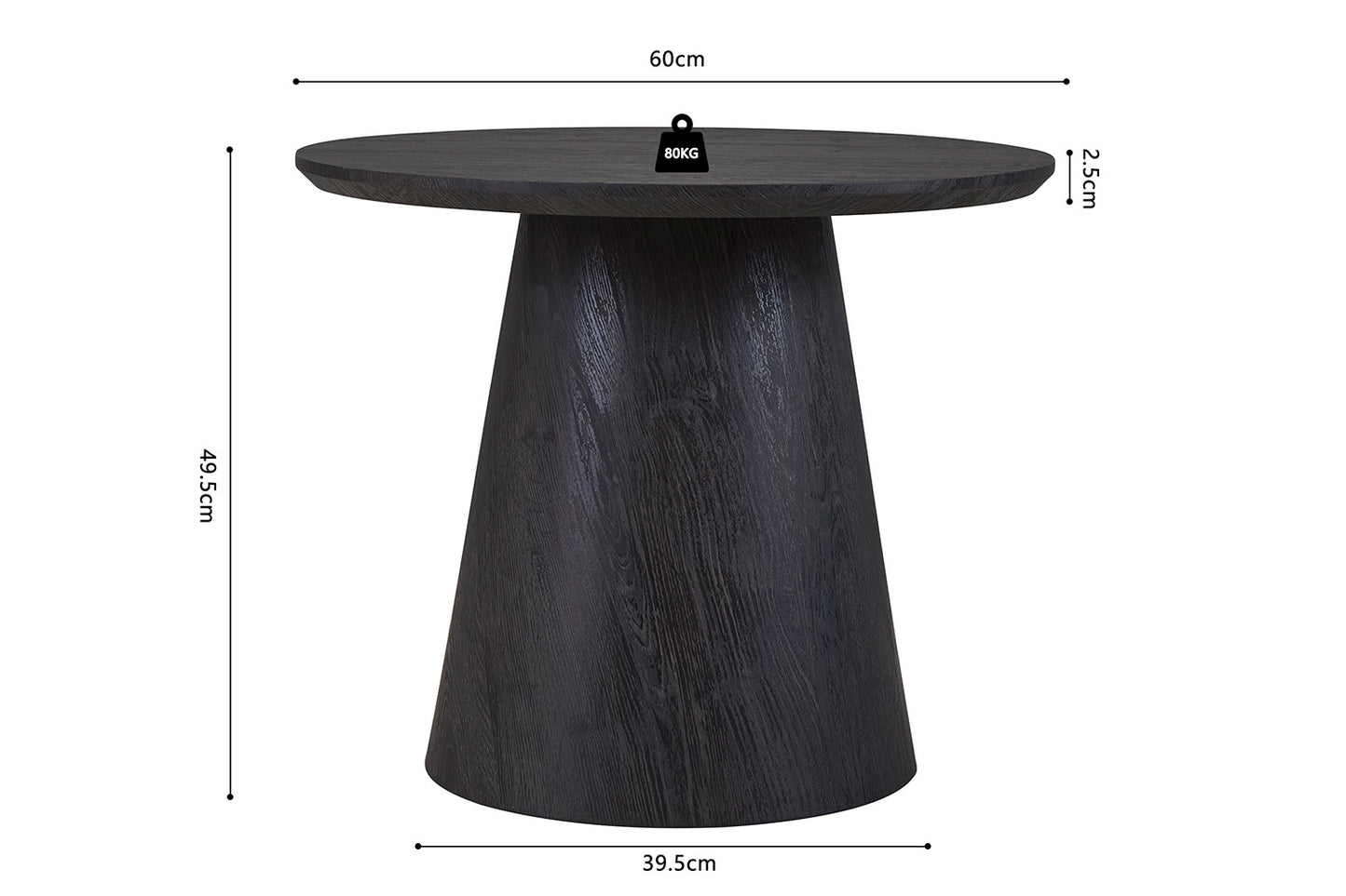 Bijzetttafel matt 60 cm Rond Decor Donkerbruin