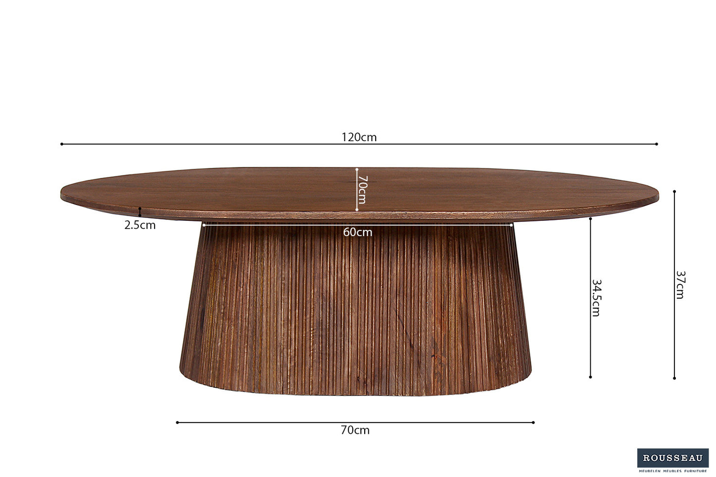 Salontafel lumora 120 cm Ovaal Mango hout Lichtbruin