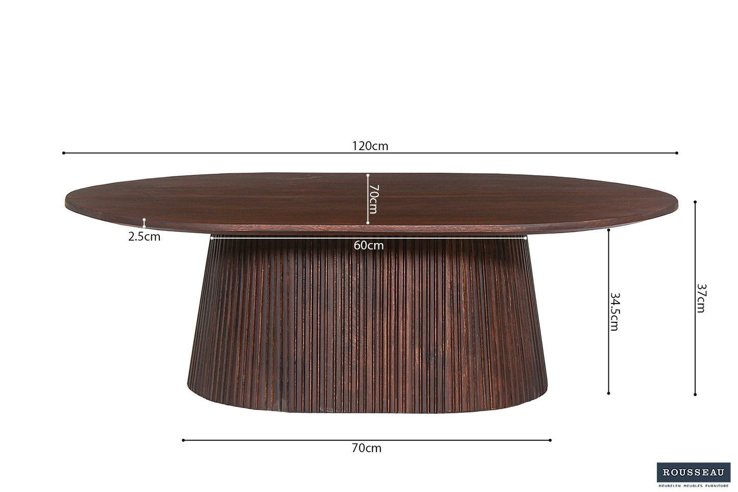 Salontafel lumora 120 cm Ovaal Mango hout Donkerbruin