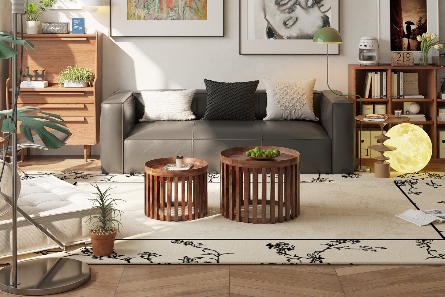 Salontafel auro 2-delig Rond Mango hout Lichtbruin