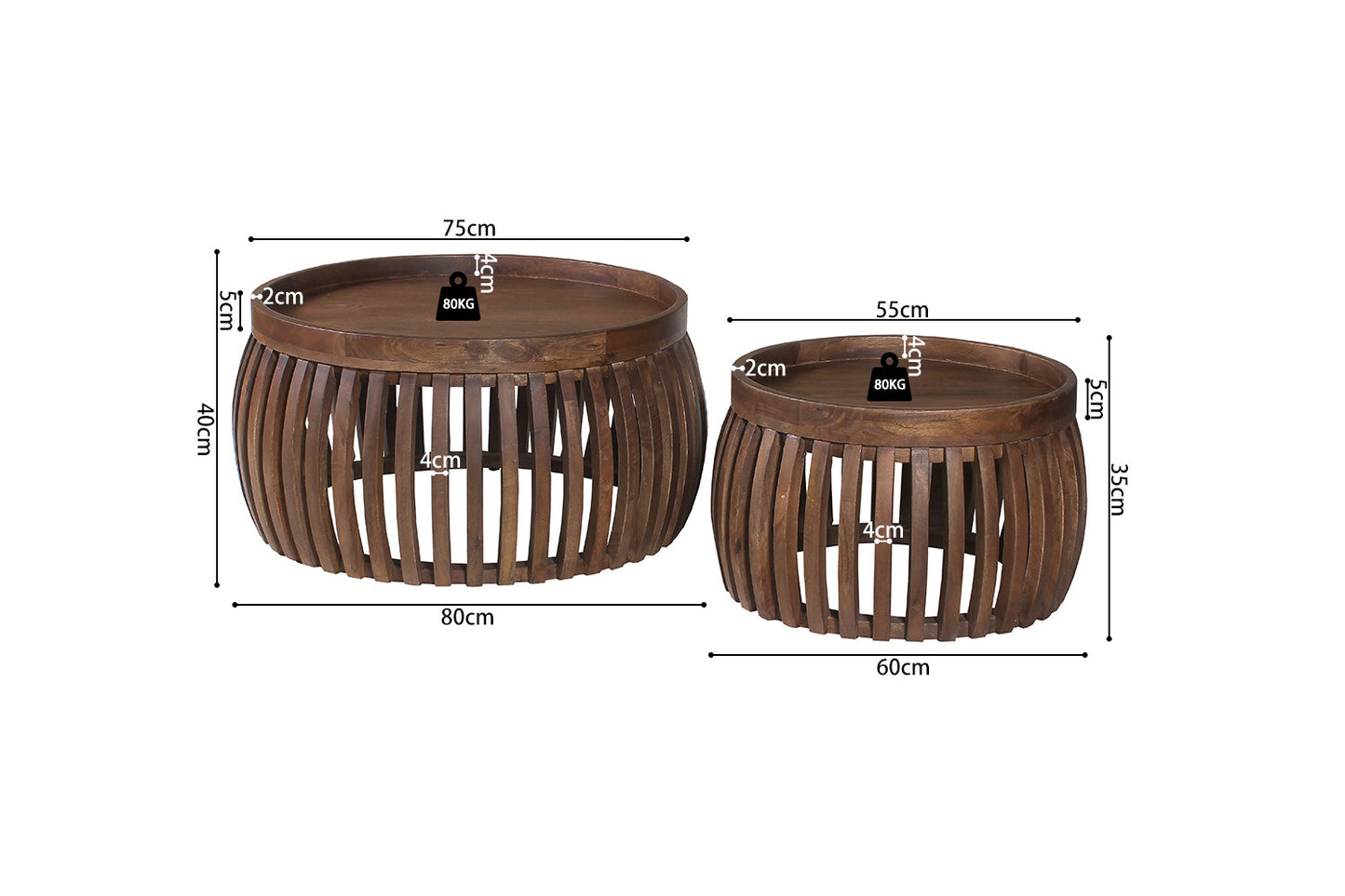 Salontafel tondo 45x50 cm Rond Mango hout Lichtbruin (Copy)