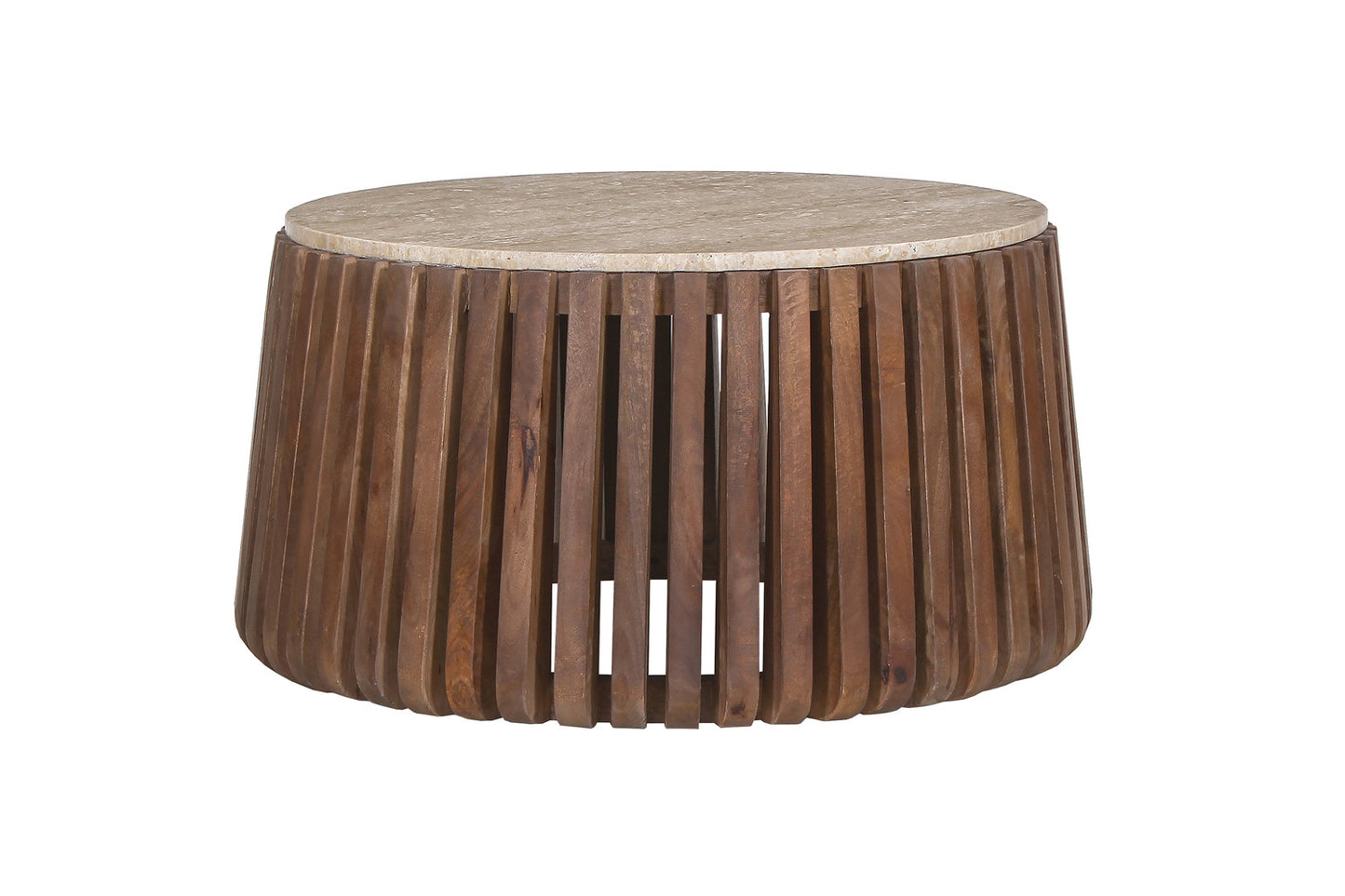 Salontafel mira 70 cm Rond Mango hout met Travertin Beige