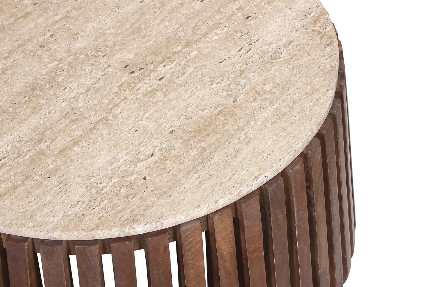 Salontafel mira 70 cm Rond Mango hout met Travertin Beige