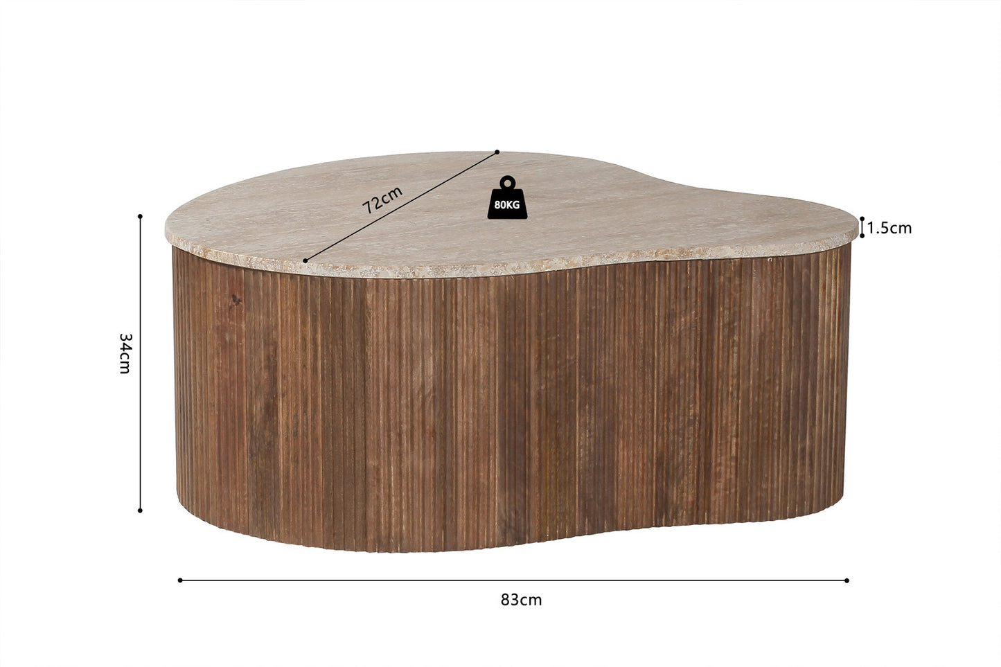 Salontafel Nova 83 cm Mango hout met Travetin Beige