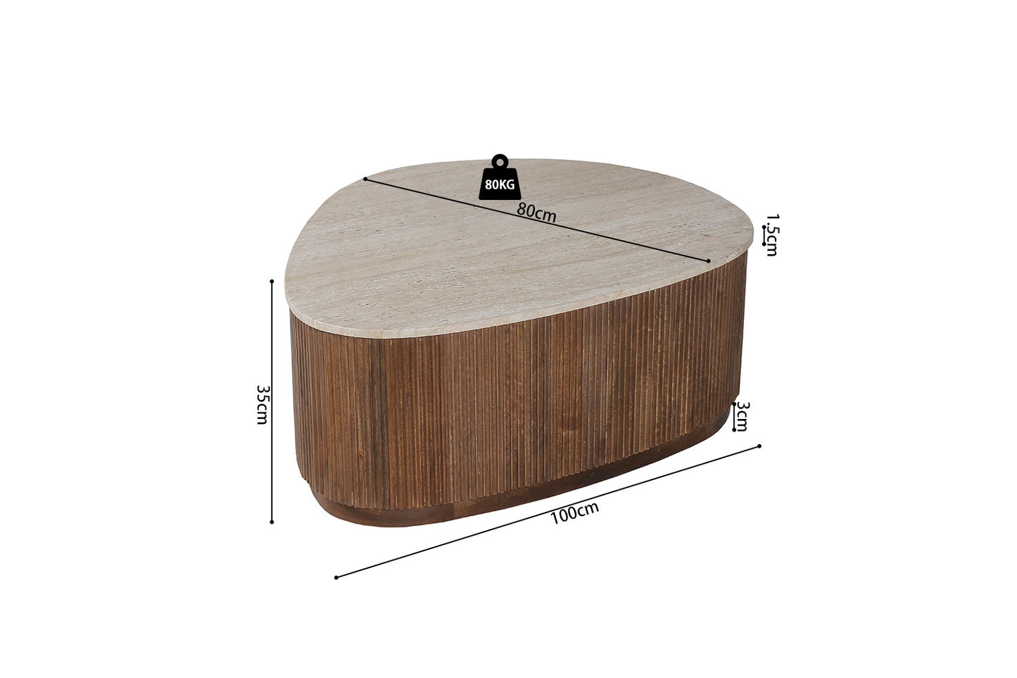 Salontafel castel 100 cm Mango hout met Travetin Beige