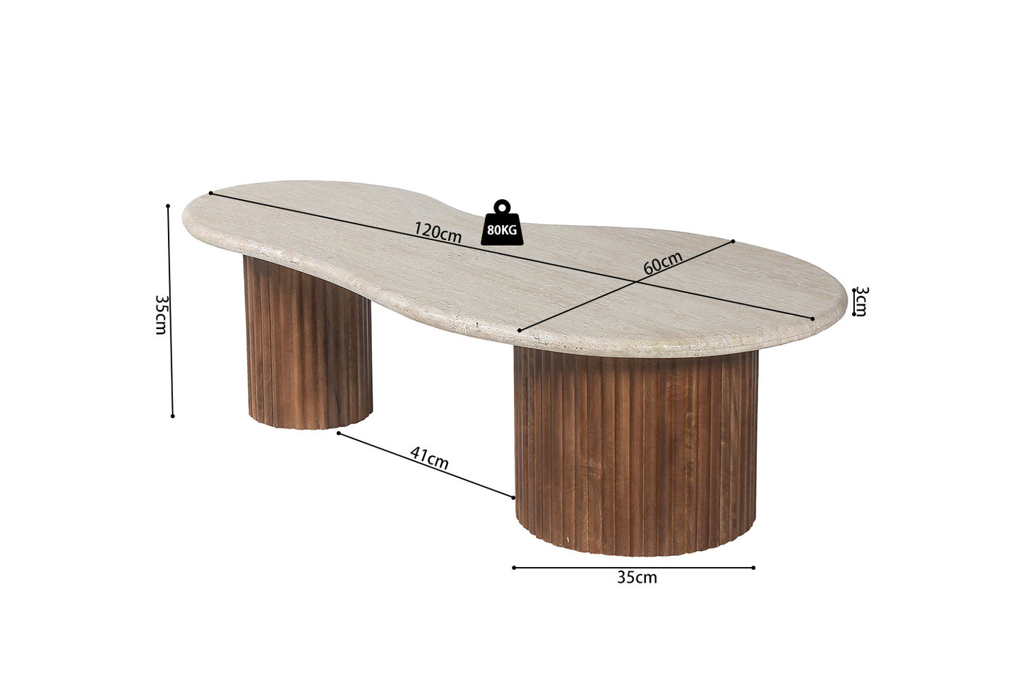 Salontafel linea 120 cm Mango hout met Travertin Beige