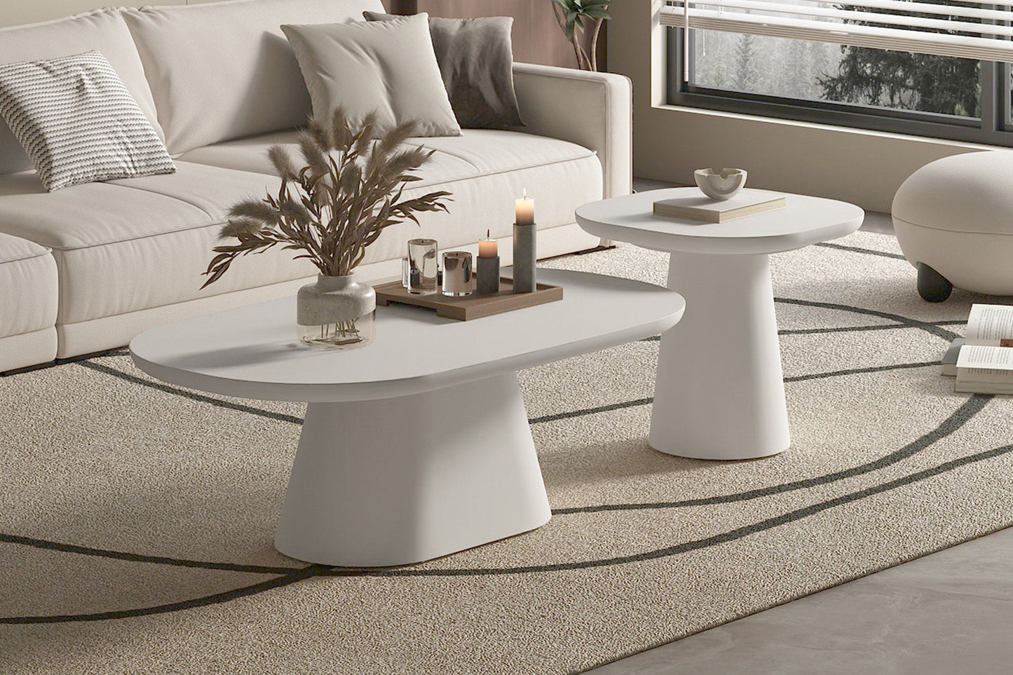 Salontafel rivaro 55 cm Ovaal Cement Wit
