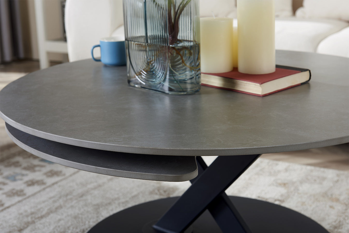 Salontafel nero Rond Draaibaar Steen Lichtgrijs