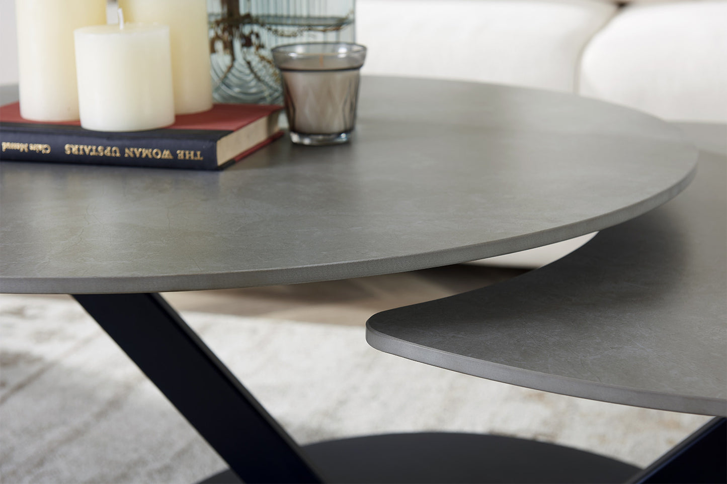 Salontafel nero Rond Draaibaar Steen Lichtgrijs