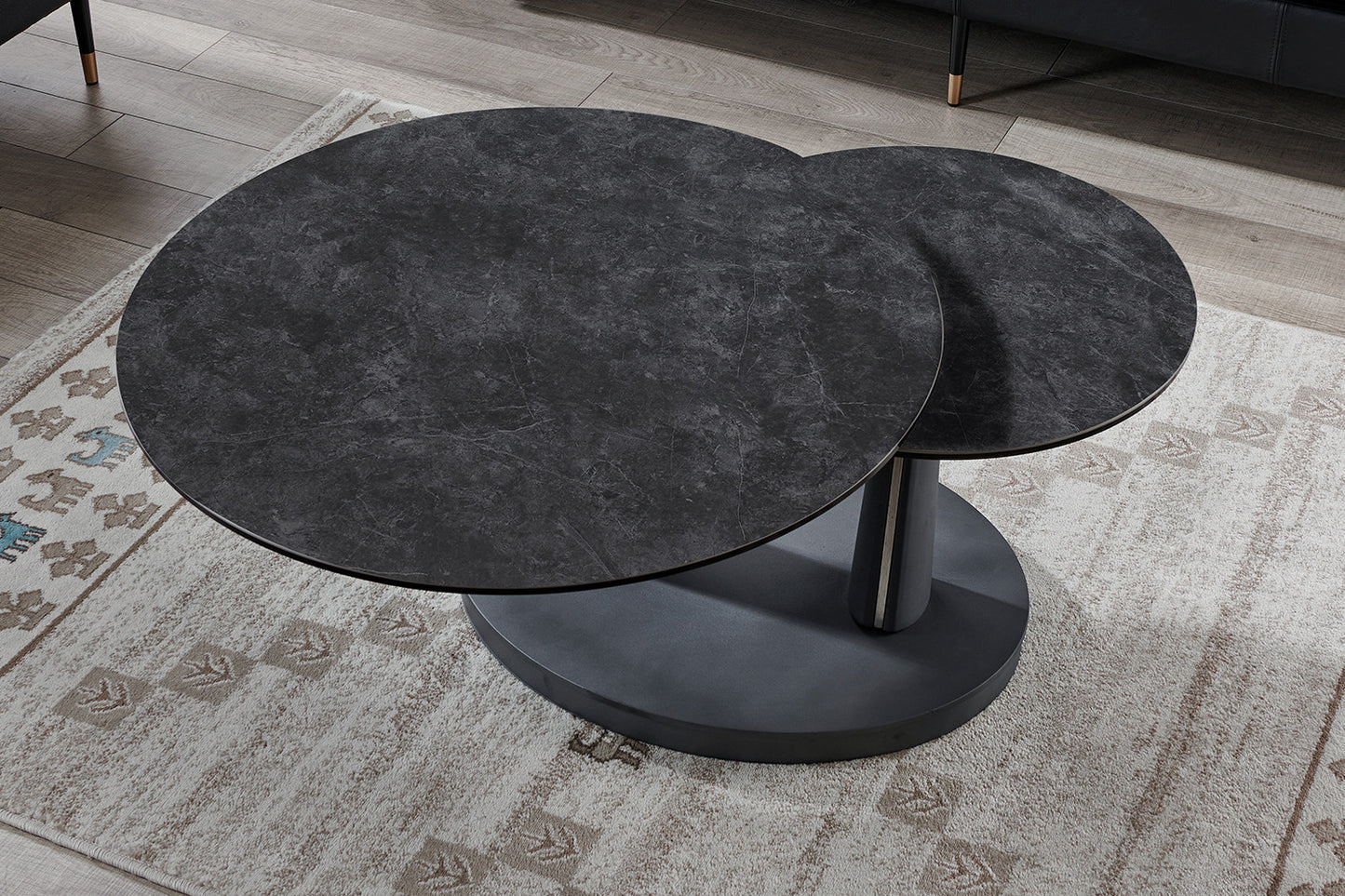 Salontafel noir Rond Draaibaar Steen Donkergrijs