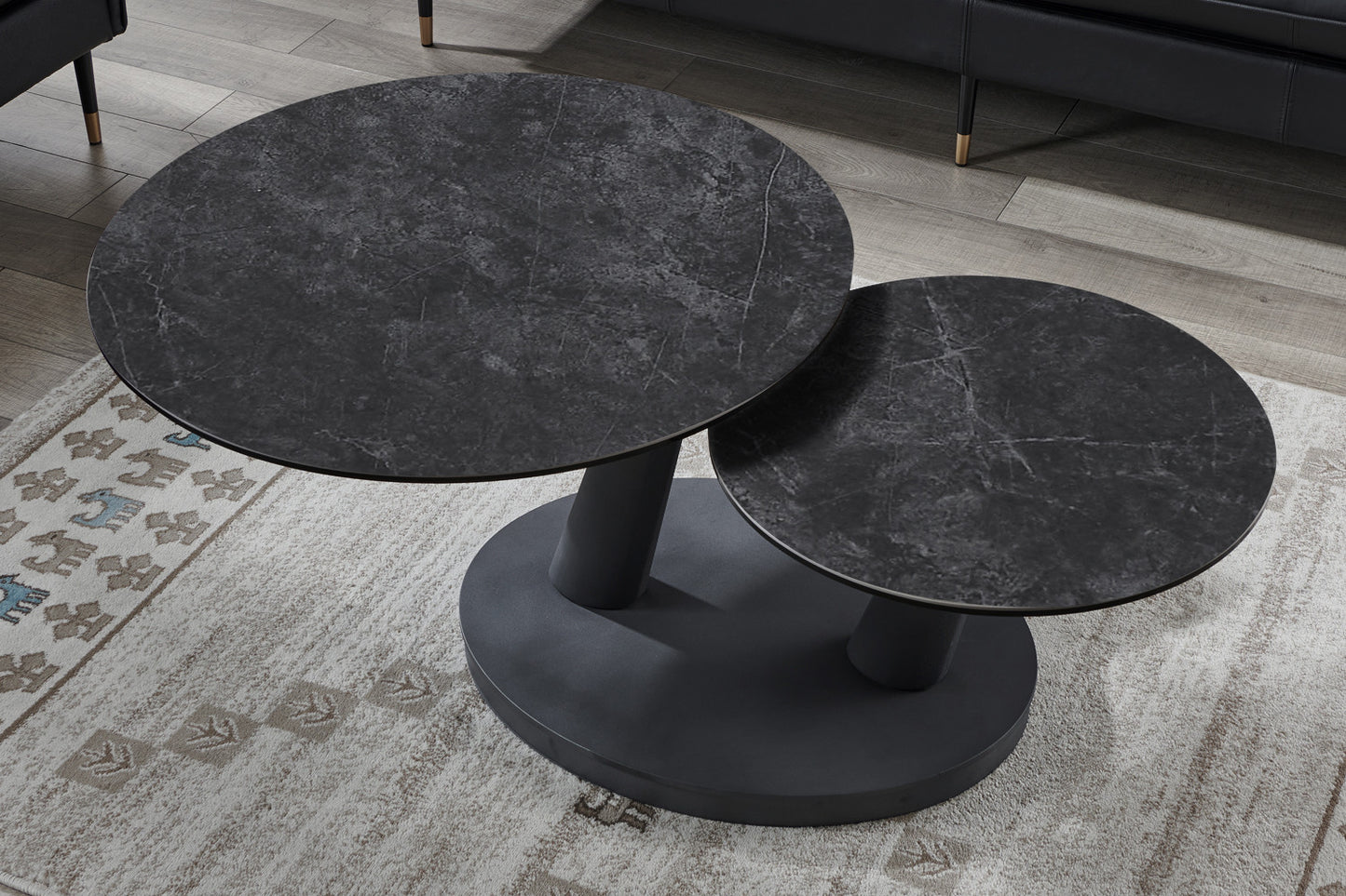 Salontafel noir Rond Draaibaar Steen Donkergrijs