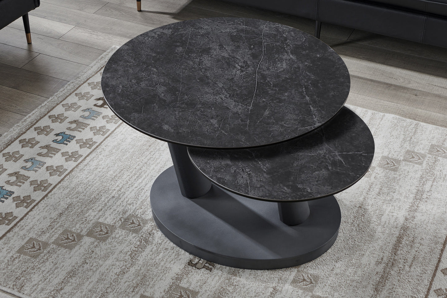 Salontafel noir Rond Draaibaar Steen Donkergrijs