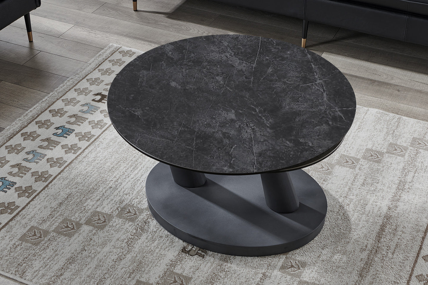 Salontafel noir Rond Draaibaar Steen Donkergrijs