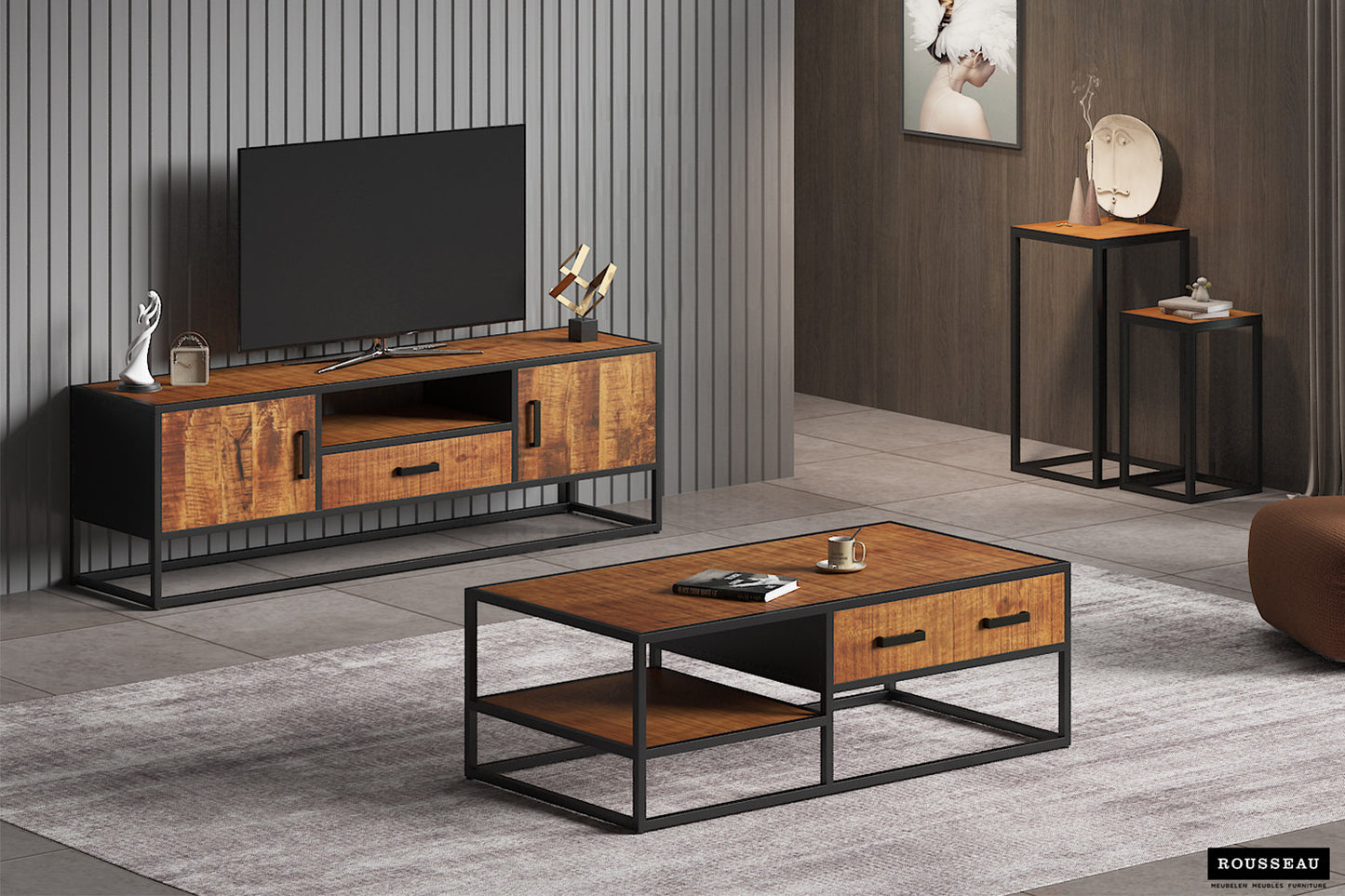 Bijzettafel ravi 2-delig Mango hout