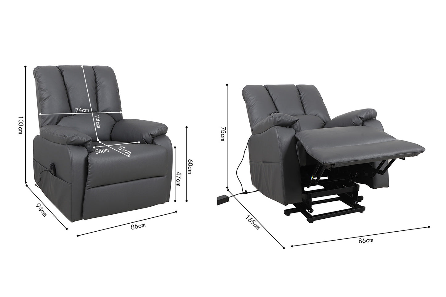Electrische Relax met lift nero PU Grijs