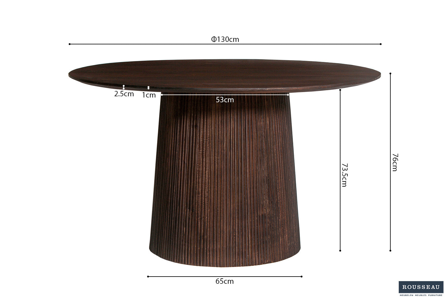 Tafel arc 130 cm Rond Mango hout Donkerbruin