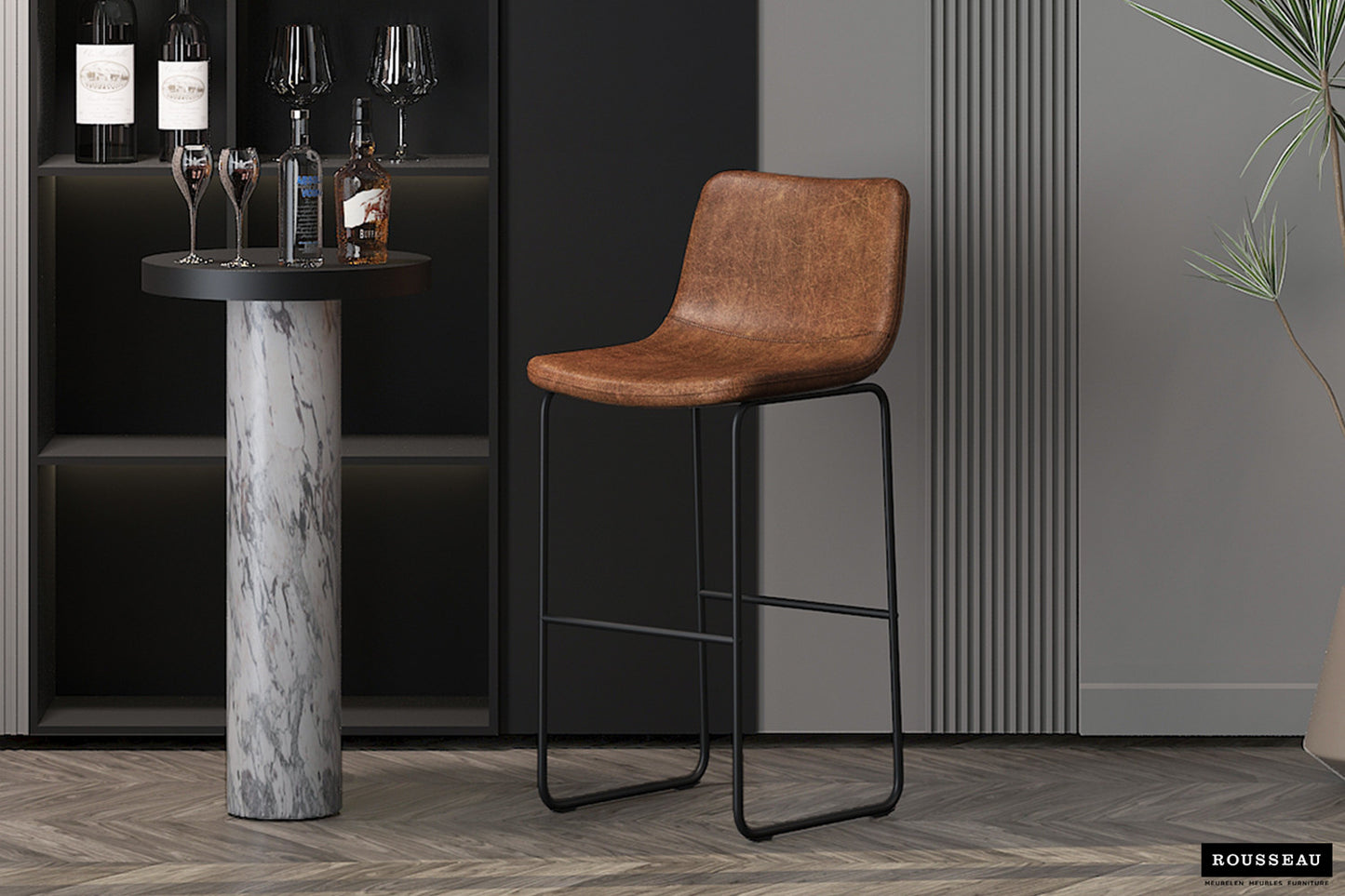 Barstoel acacia PU Ote Topper 02 Cognac
