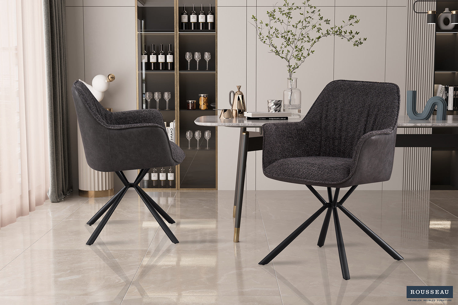 Stoel vicinity Bouclé Grijs Rug PU Lichtgrijs