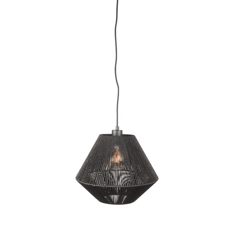 Hanglamp Ibiza Diamond 1-Lichts 25x25x150 cm Zwart Jute | Zwart Metaal