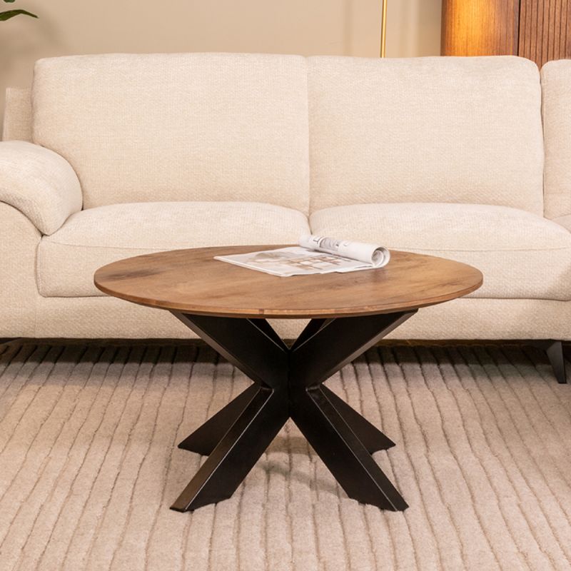 Salontafel Otis 80x80x43 cm Nature Smooth Mangohout | Zwart Metaal
