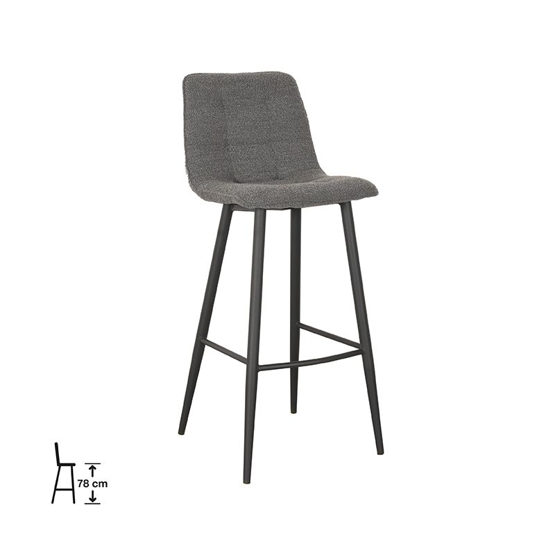 Barkruk Jelt 45x48x107 cm Grijs Boucle | Zwart Metaal