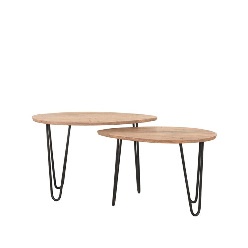 Salontafel Set Frisk 68x43x44 cm Rough Mangohout | Zwart Metaal