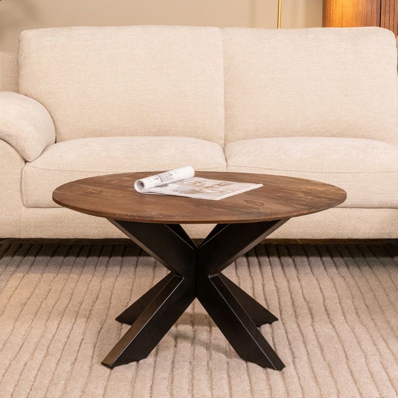 Salontafel Otis 80x80x43 cm Espresso Mangohout | Zwart Metaal