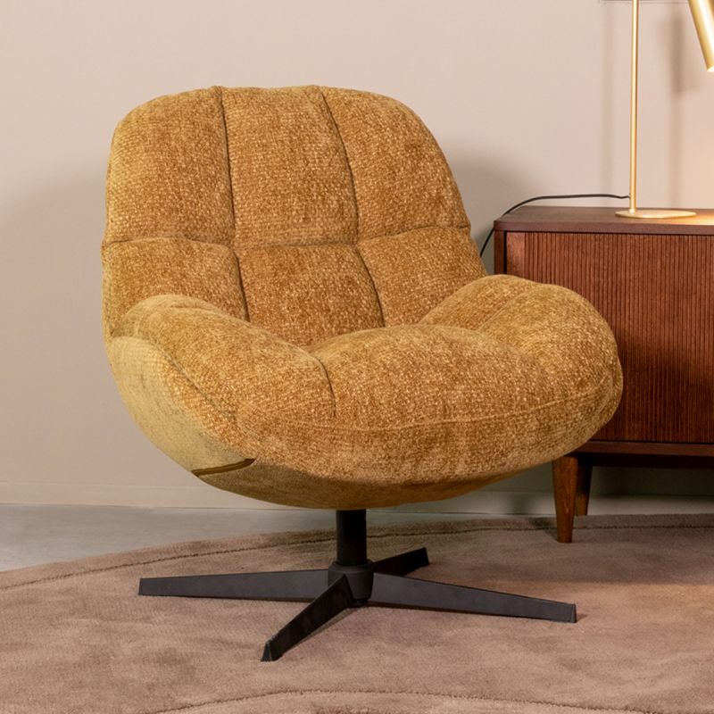 Draaifauteuil Huxley 76x86x92 cm Mustard Elite | Zwart Metaal