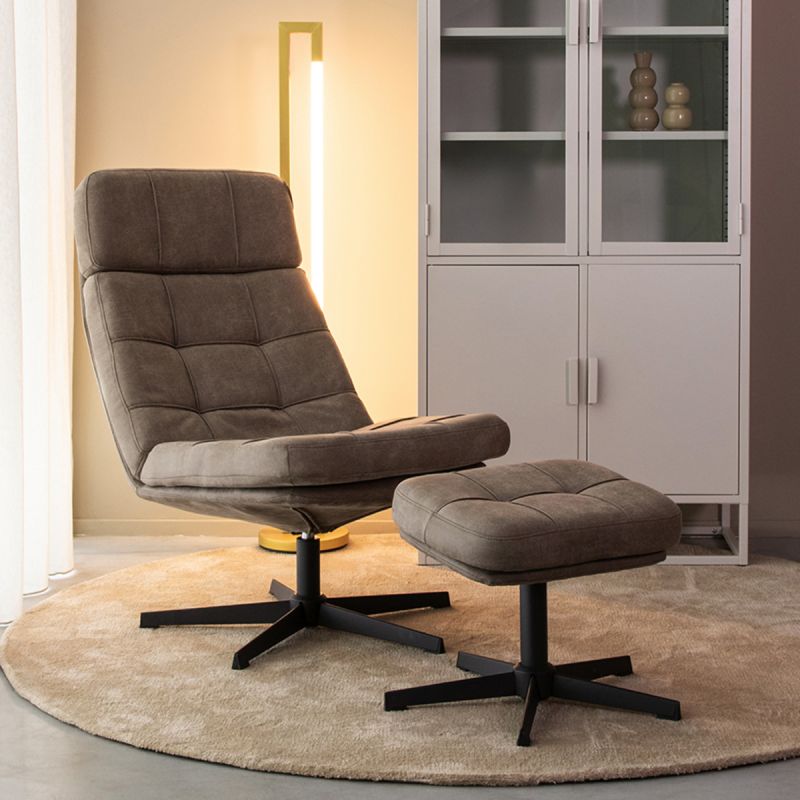 Draaifauteuil Alvar + Hocker 53x57x83 cm Taupe Micro Suede | Zwart Metaal