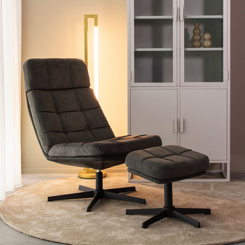 Draaifauteuil Alvar + Hocker 53x57x83 cm Antraciet Cosmo | Zwart Metaal