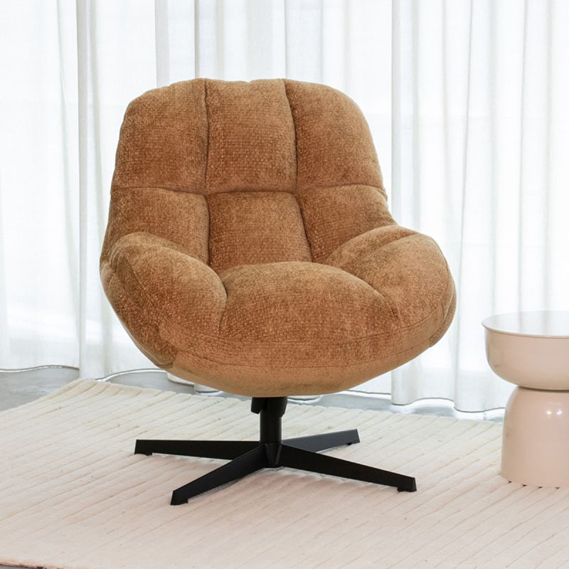 Draaifauteuil Huxley 76x86x92 cm Cognac Elite | Zwart Metaal
