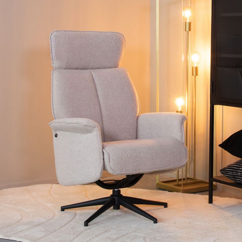 Relaxfauteuil Verdal 77x79x109 cm Naturel Boucle | Zwart Metaal