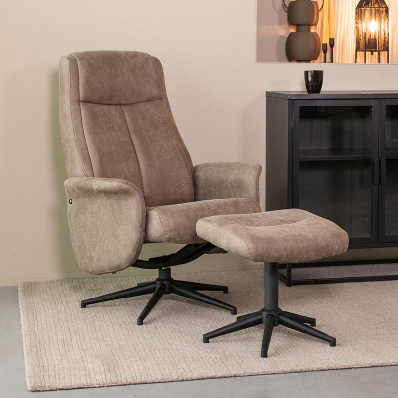 Relaxfauteuil Bergen + Hocker 77x76x105 cm Taupe Micro Suede | Zwart Metaal