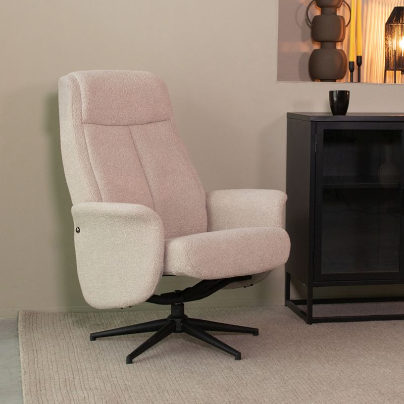 Relaxfauteuil Bergen 77x76x105 cm Naturel Boucle | Zwart Metaal