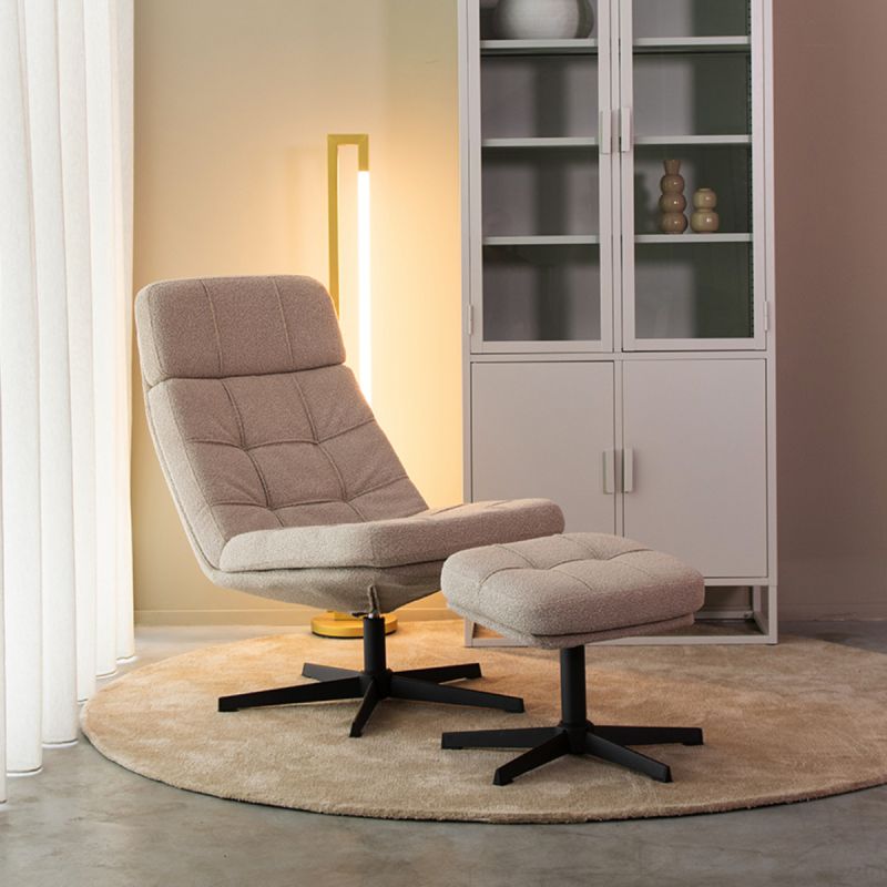 Draaifauteuil Alvar + Hocker 53x57x83 cm Naturel Boucle | Zwart Metaal