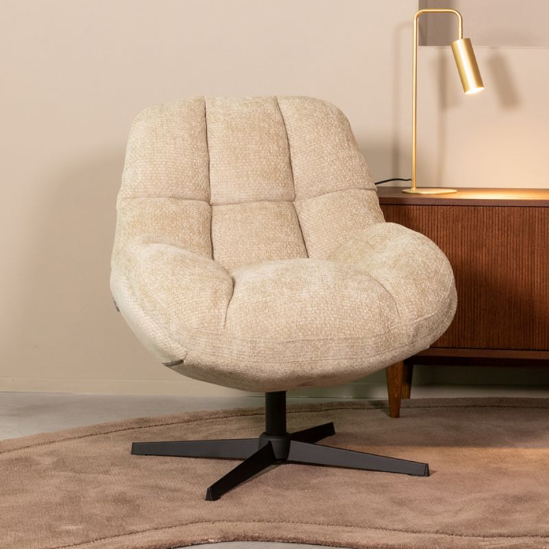 Draaifauteuil Huxley 76x86x92 cm Mushroom Elite | Zwart Metaal