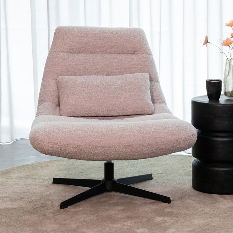 Draaifauteuil Nox 77x62x53 cm Naturel Boucle | Zwart Metaal