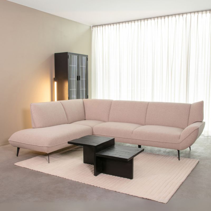 Hoekbank Pesaro Links 274x203x82 cm - Naturel Boucle | Zwart Metaal