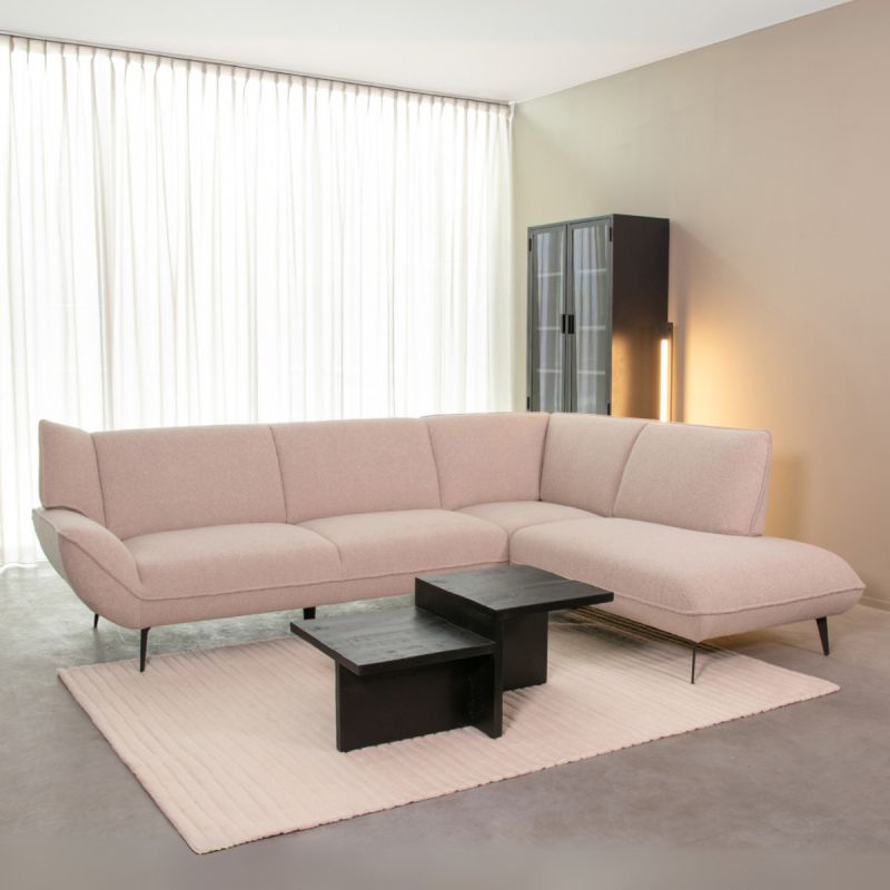 Hoekbank Pesaro Rechts 274x203x82 cm - Naturel Boucle | Zwart Metaal