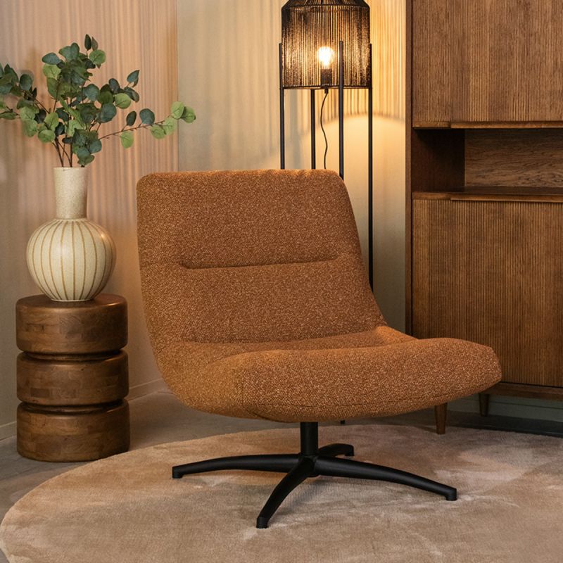 Draaifauteuil Calix 77x93x88 cm Coral Royal Boucle | Zwart Metaal