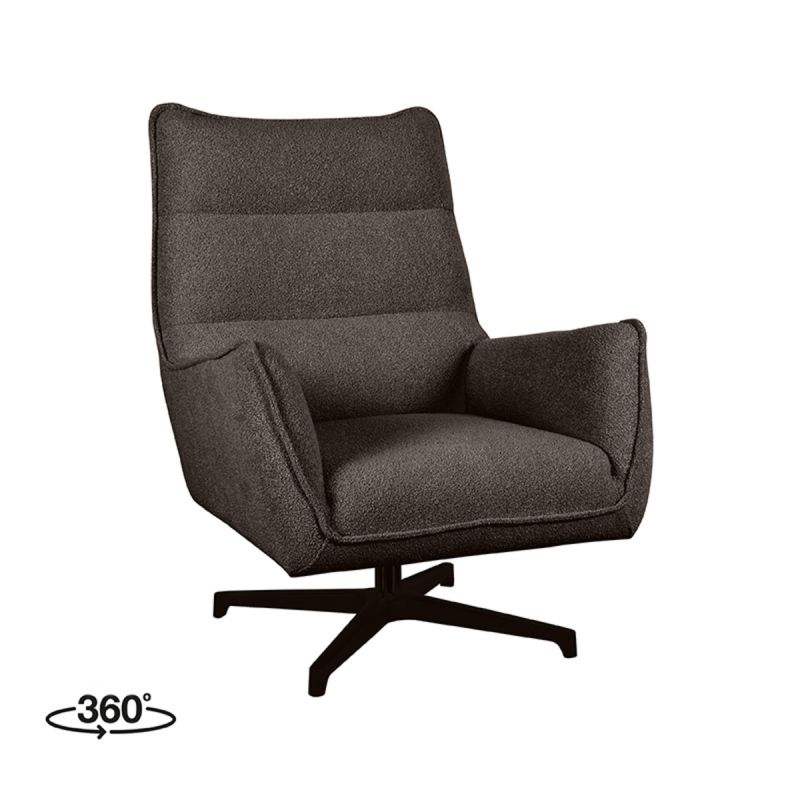 Draaifauteuil Rodia 80x90x102 cm Bruin Boucle | Zwart Metaal