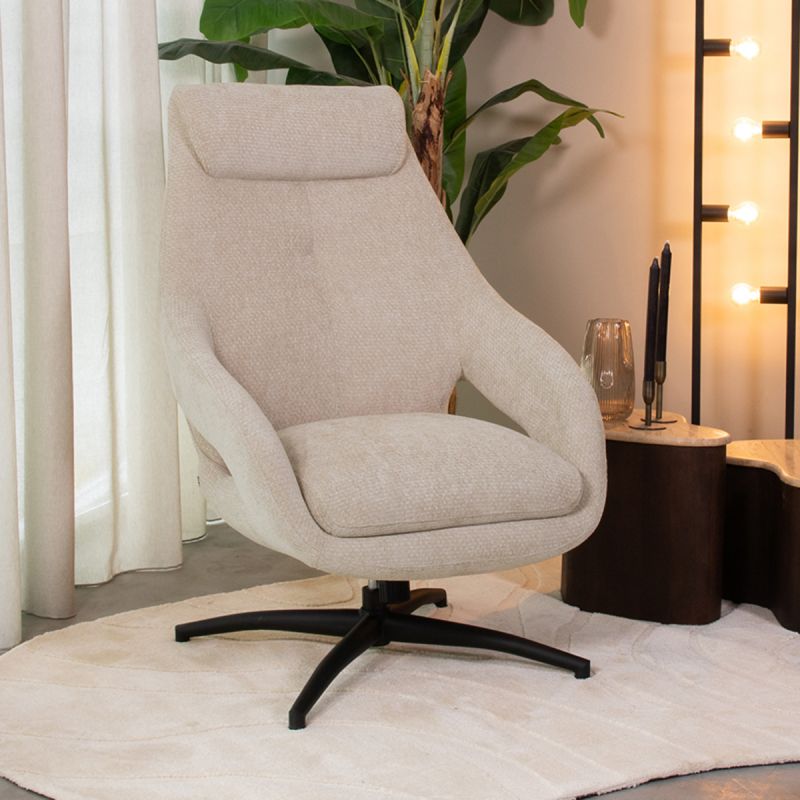 Draaifauteuil Maxwell 75x84x108 cm Naturel Elite | Zwart Metaal