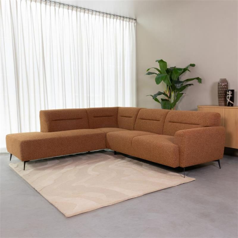 Hoekbank Bolzano Links 270x227x80 cm - Coral Royal Boucle | Zwart Metaal