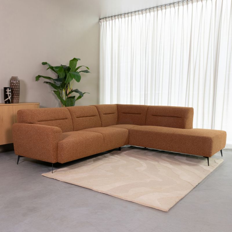 Hoekbank Bolzano Rechts 270x227x80 cm - Coral Royal Boucle | Zwart Metaal
