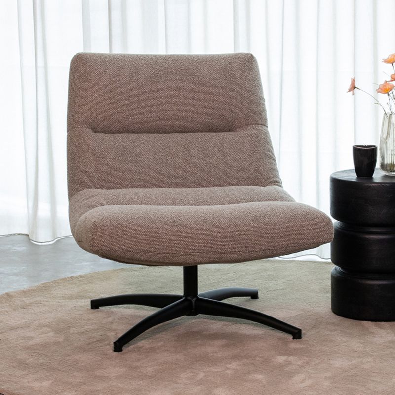 Draaifauteuil Calix 77x93x88 cm Mushroom Royal Boucle | Zwart Metaal