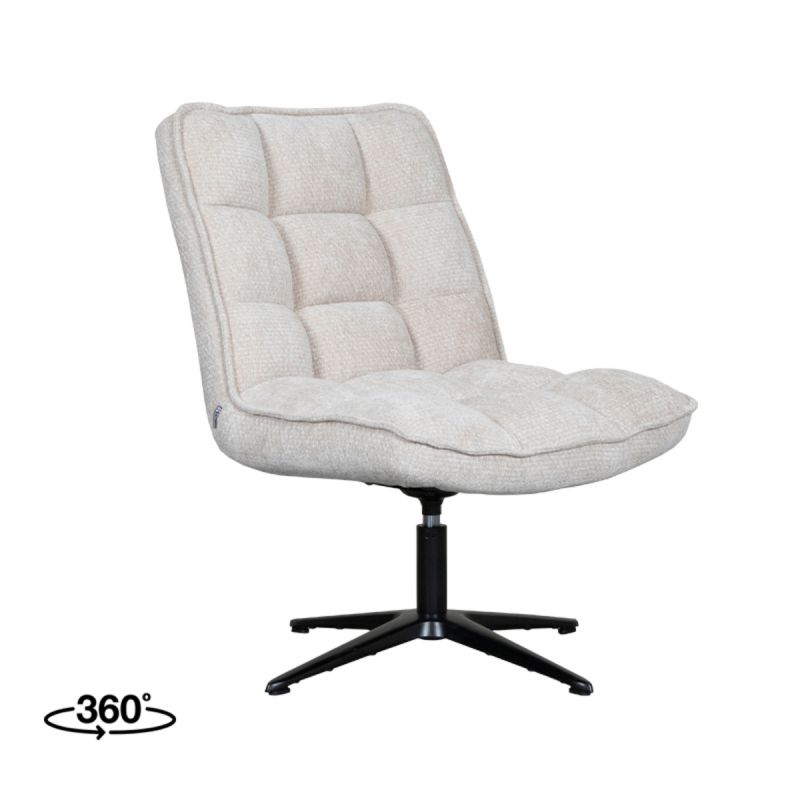 Draaifauteuil Vince 63x74x91 cm Naturel Elite | Zwart Metaal