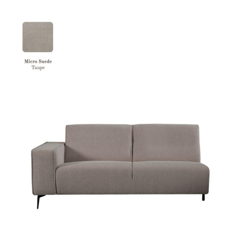 Bank Nero 2,5-Zits Arm Links Voorstaand 177x95x80 cm - Taupe Micro Suede | Zwart Metaal